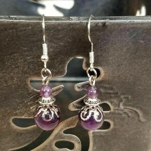 Handmade Amethyst Victorian Lace Art Nouveau Gemstone Bead Drop Earrings